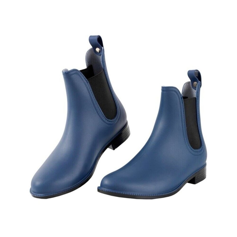 Women's Navy Blue Chelsea Boots Girl Matte Fall Ankle Rain Boots Waterproof, New